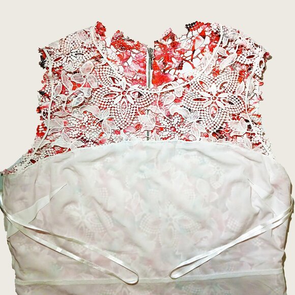 Elie Tahari Kaisa Cascading Floral Embroidery Lace Dress Redstone US Size 14 - Picture 6 of 11